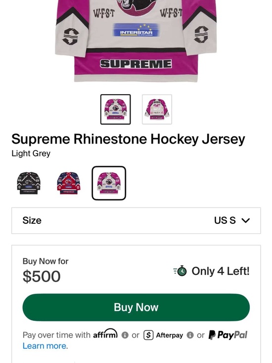Supreme Tops - Supreme Rhinestone Hockey Jersey - Light Grey & Magenta Accents
